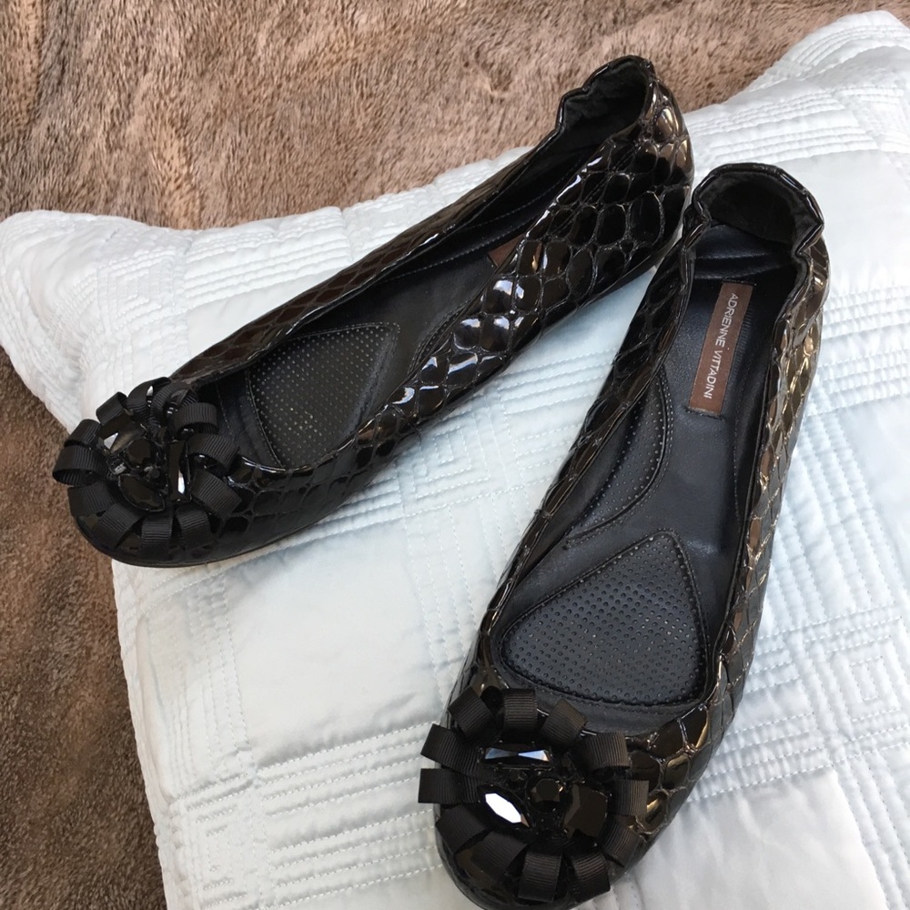 Adrienne Vittadini Black Patin Leather flats sz10